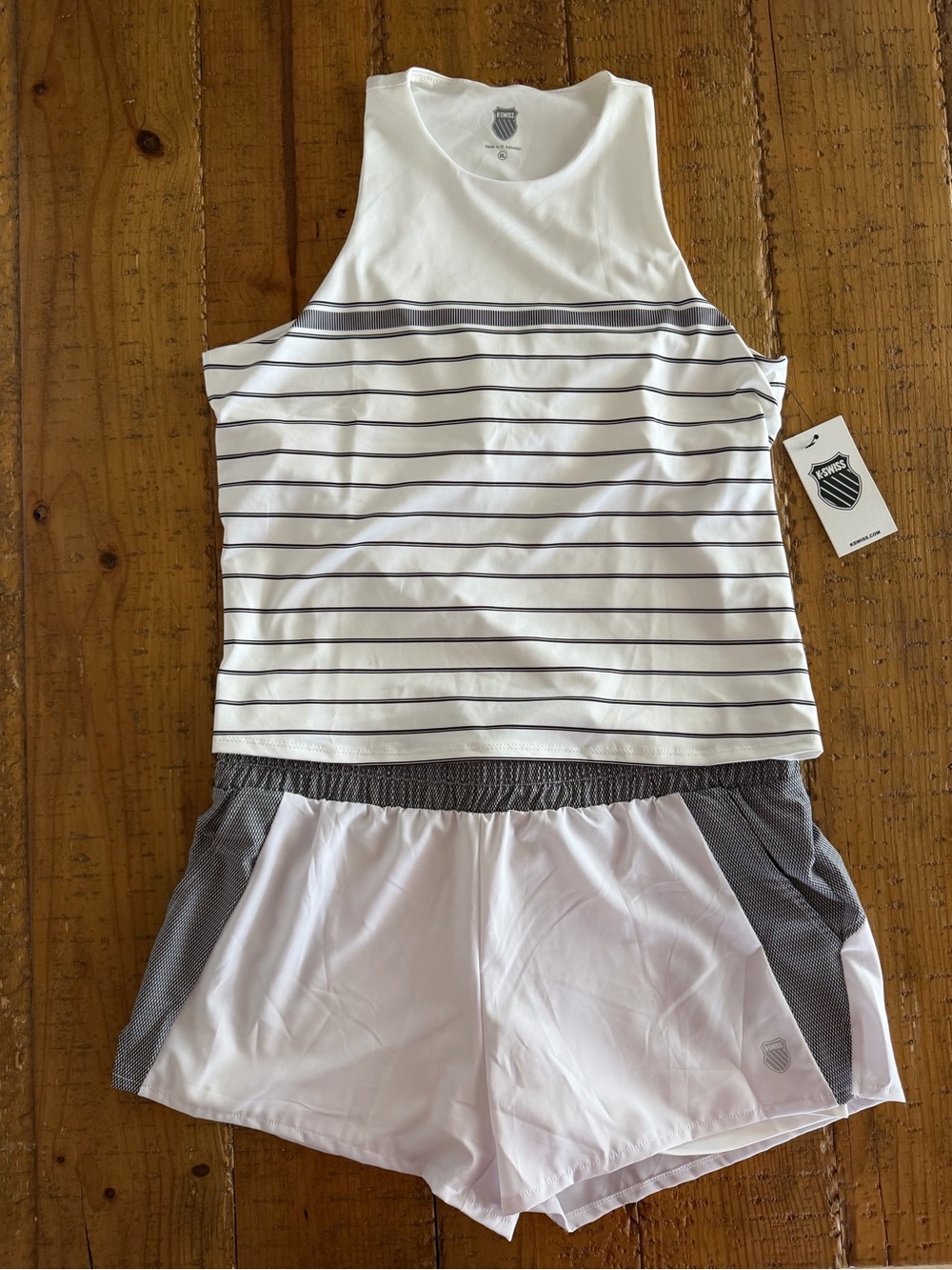 K-Swiss White and Gray Striped Athletic Set